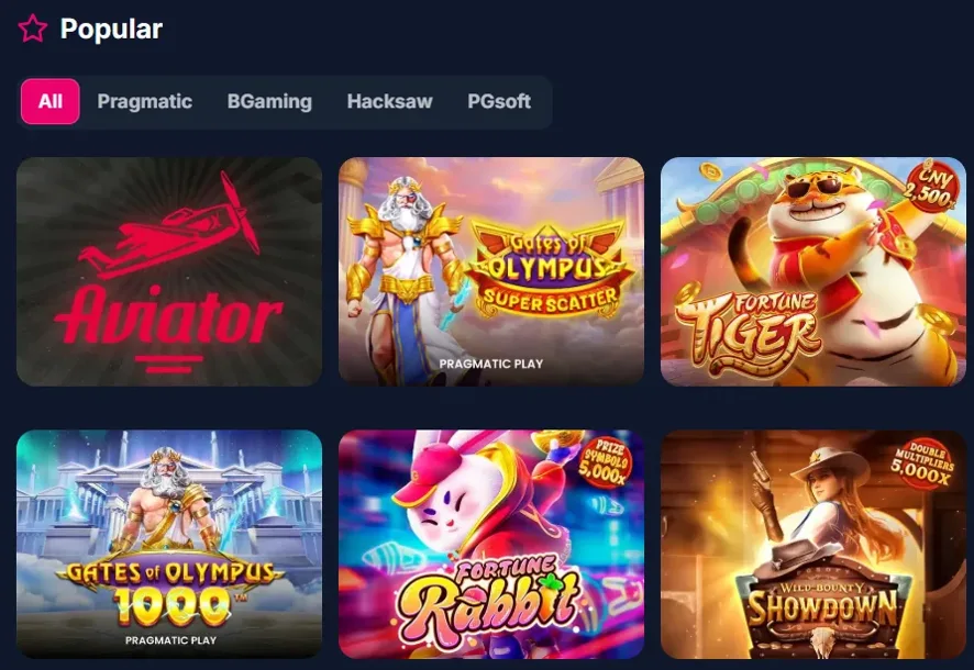 Popularne gry w Lukkly: Aviator, Gates of Olympus, Fortune Tiger, Fortune Rabbit i Showdown